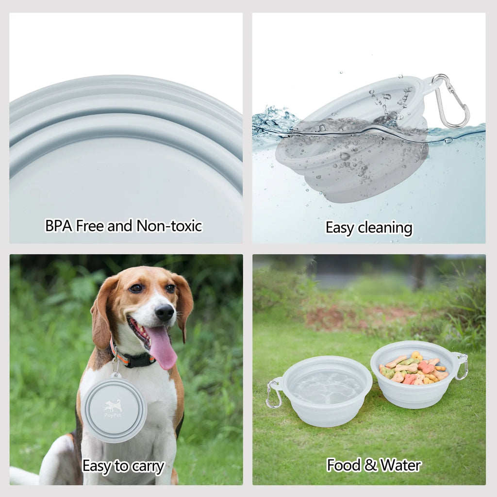 Premium Portable Collapsible Dog Bowls - 2 Pack (Blue) for Travel & Camping with Carabiner Clip