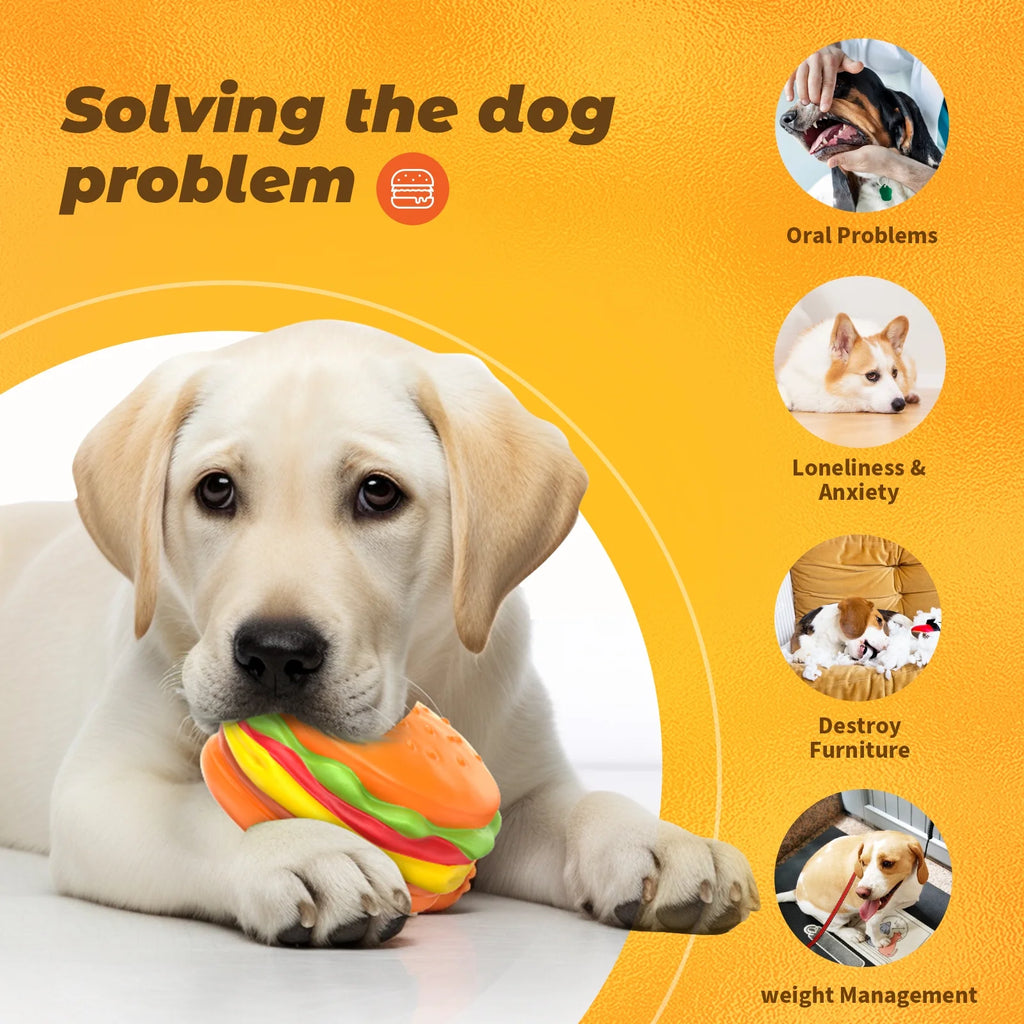Durable Squeaky Hamburger Dog Toy for Aggressive Chewers - Natural Rubber Chew Toy for Puppies