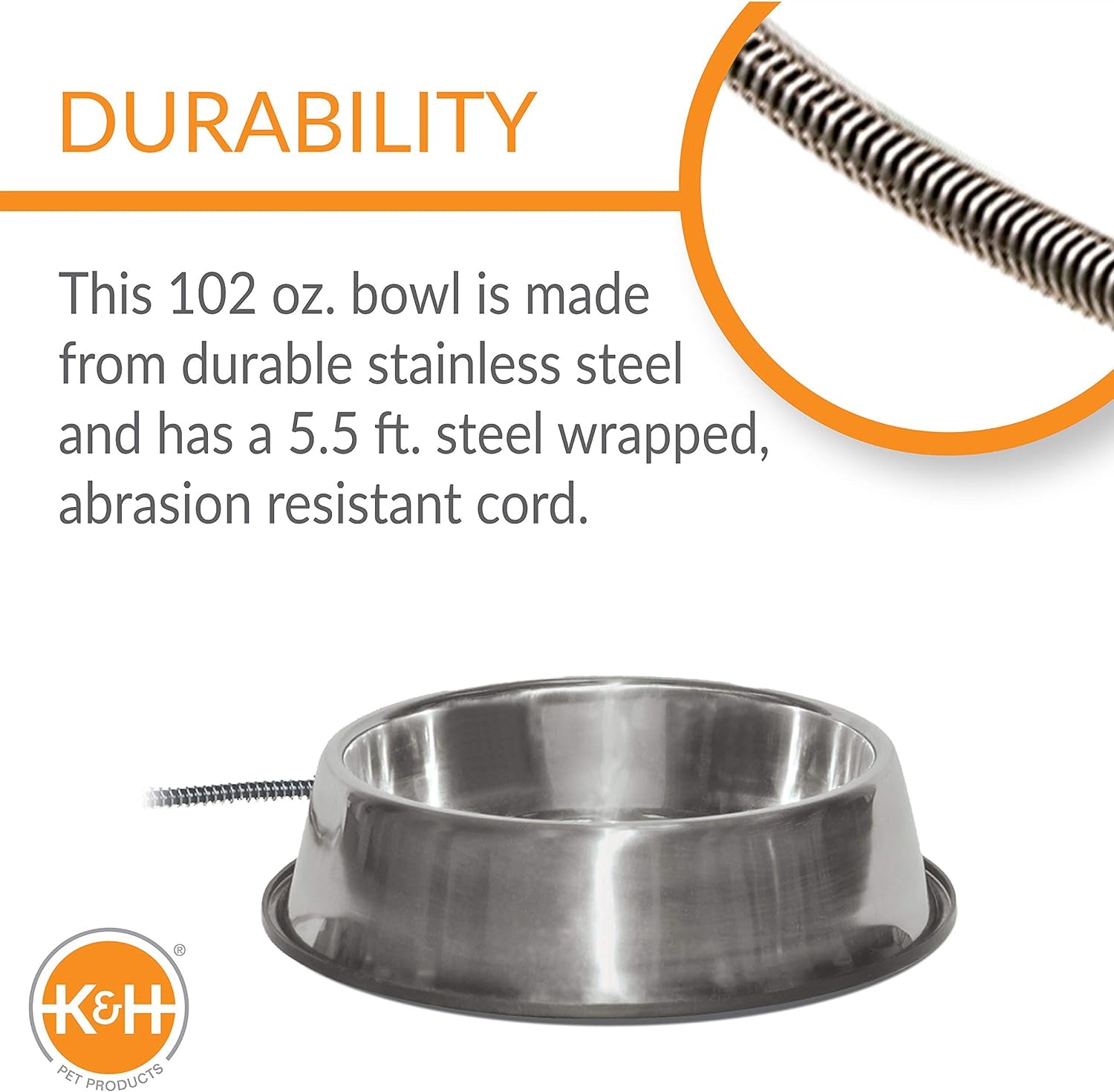 Thermal-Bowl 102 oz Heated Outdoor Pet Water Dish - No-Freeze Stainless Steel with Anti-Chew Cord & 25W Safety Certification