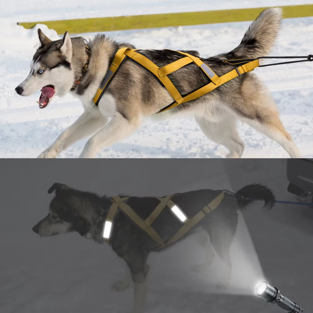 Waterproof Dog Sledding Harness Reflective Pet Sledding Skijoring Harness Big Large Dogs Weight Pulling Vest for Pet Training