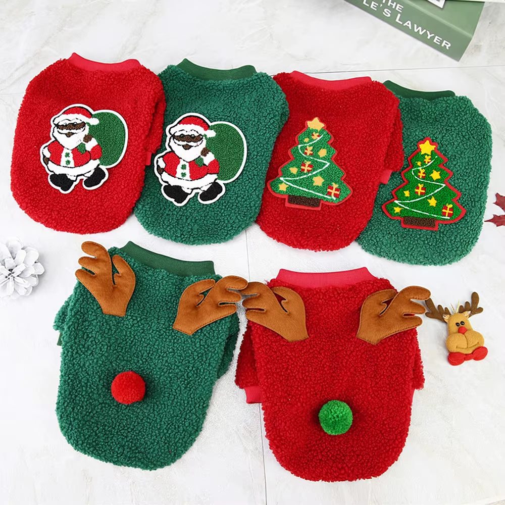Christmas Dog Clothes Vest Pet Puppy Cat New Year Clothing Coat Cute Costume Soft Fleece Outfit Clothing Pug Chihuahua S-2XL