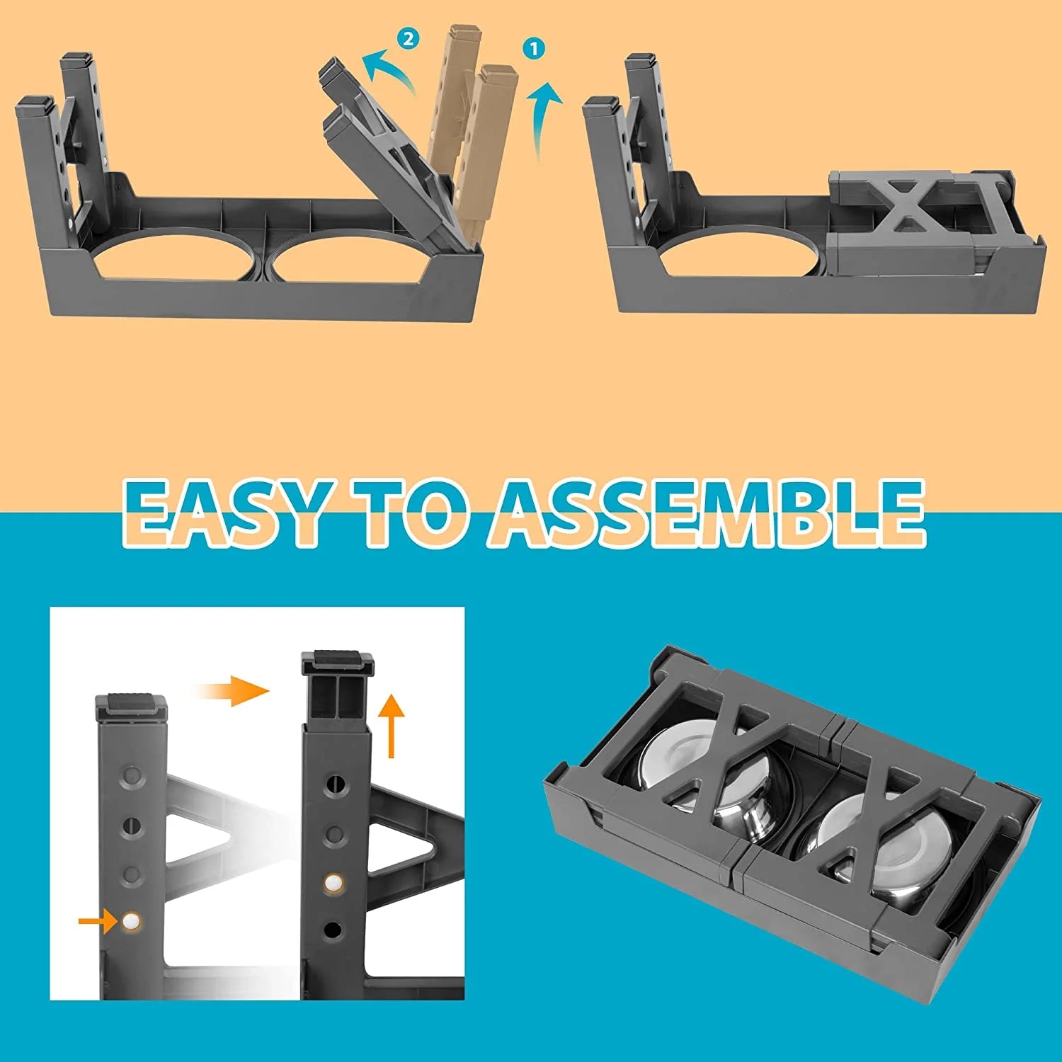 Adjustable Elevated Dog Bowls with 2 Stainless Steel Bowls - Perfect for Small, Medium, and Large Dogs - Stylish Grey Design