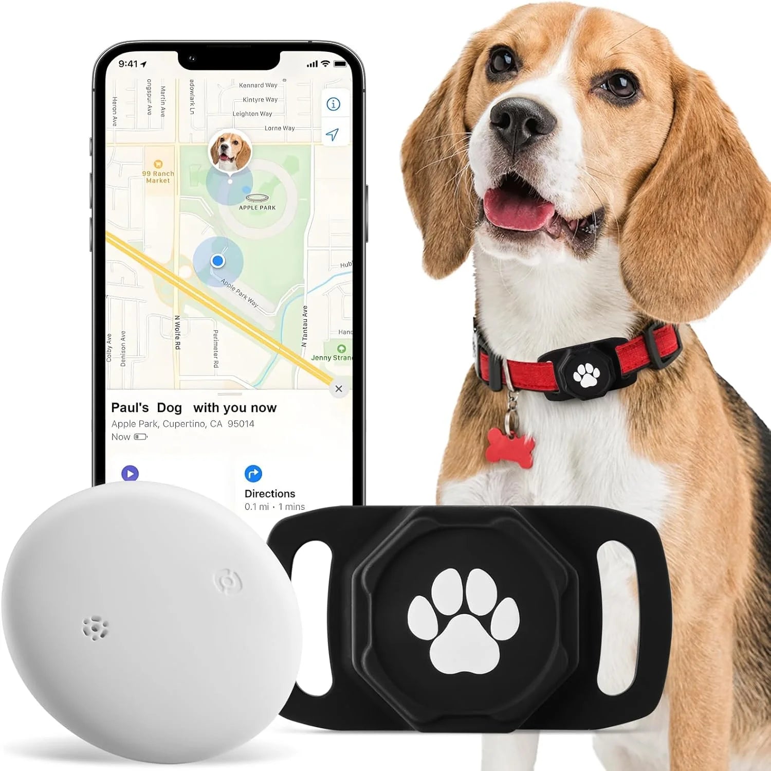 Tractive GPS Dog Tracker - Affordable No Monthly Fee GPS Collar for Dogs, Apple Compatible, Anti-Lost Pet Tracking Device, Sleek Black Design