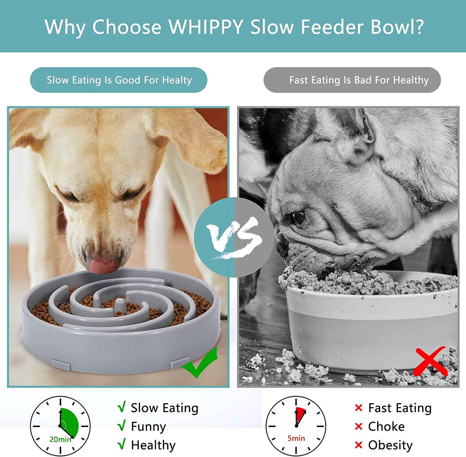 Interactive Slow Feeder Dog Bowl for Large & Medium Dogs - Non-Slip Maze Design to Promote Healthy Eating and Prevent Bloat - Stylish Light Gray Color