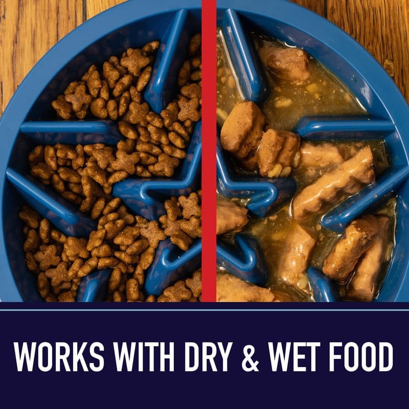 Interactive Blue Puzzle Slow Feeder Dog Bowl – 2 Cup Capacity for Healthy Eating, Perfect for All Breeds and Elevated Feeders