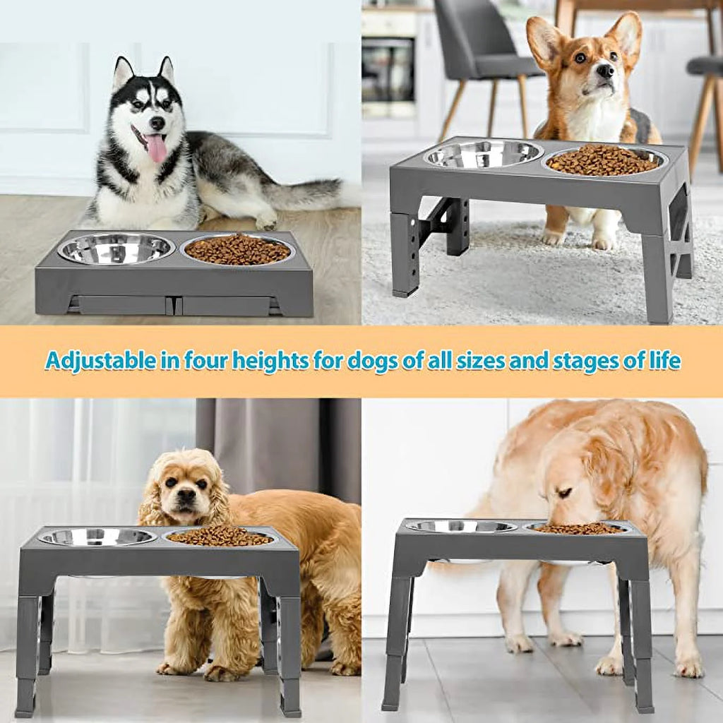 Adjustable Elevated Dog Bowls with 2 Stainless Steel Bowls - Perfect for Small, Medium, and Large Dogs - Stylish Grey Design