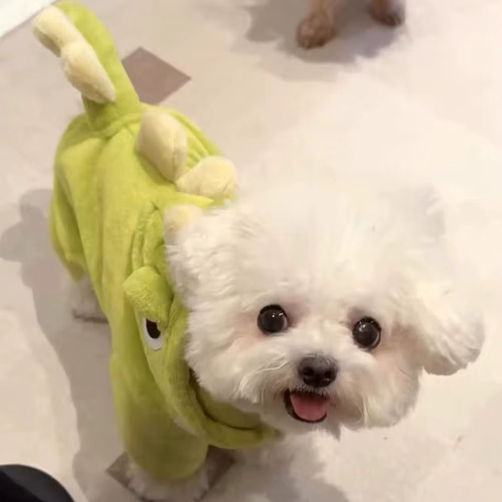 Autumn Winter Dog Clothes Cute Cat Costume Dinosaur Cosplay Outfits for Small Dogs in Fleece Coat with 4 Legs Funny Pet Clothes
